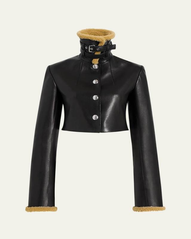 Jodie Shearling-Trim Cropped Leather Jacket